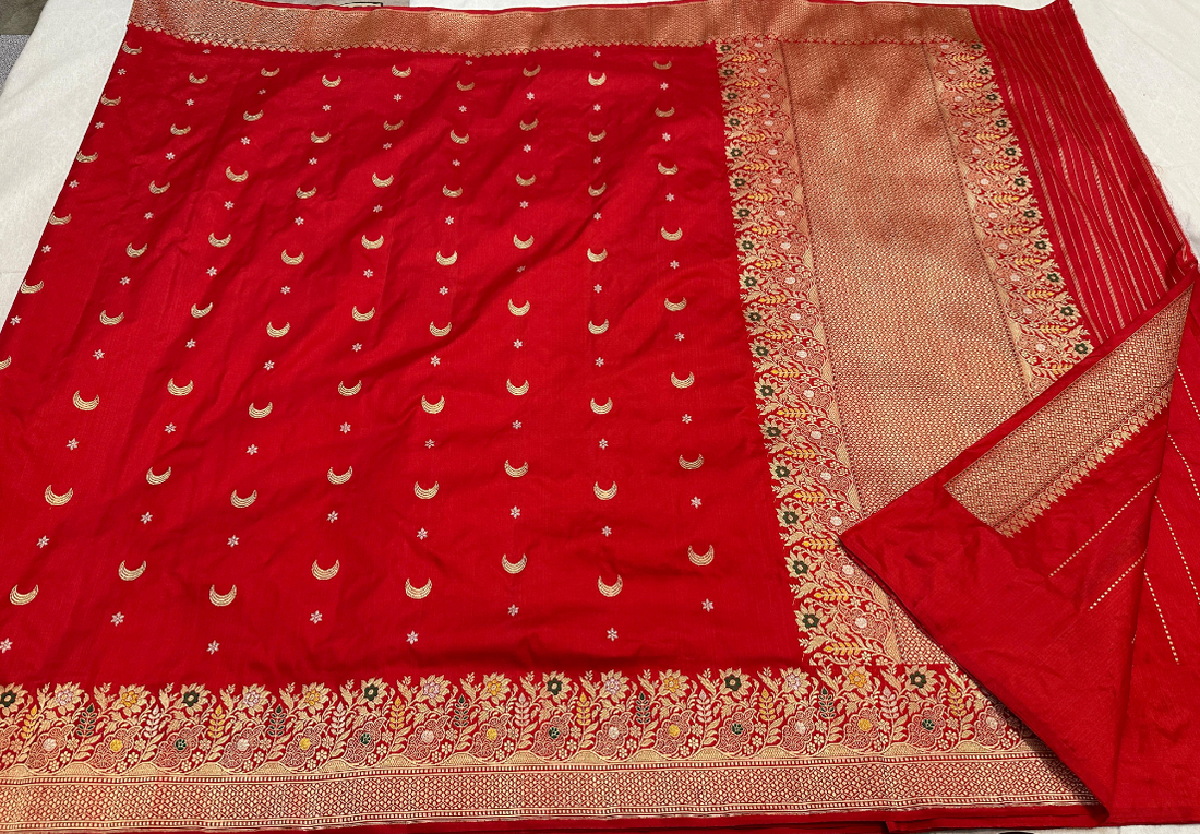 Red Banarasi Pure Katan Silk Kadhwa Saree