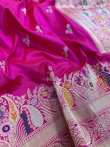 Elegant Pink Pure Katan Silk Banarasi Kadhwa Saree