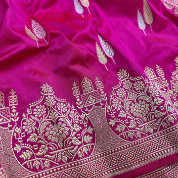 Pink Pure Katan Silk Banarasi Kadhwa Saree